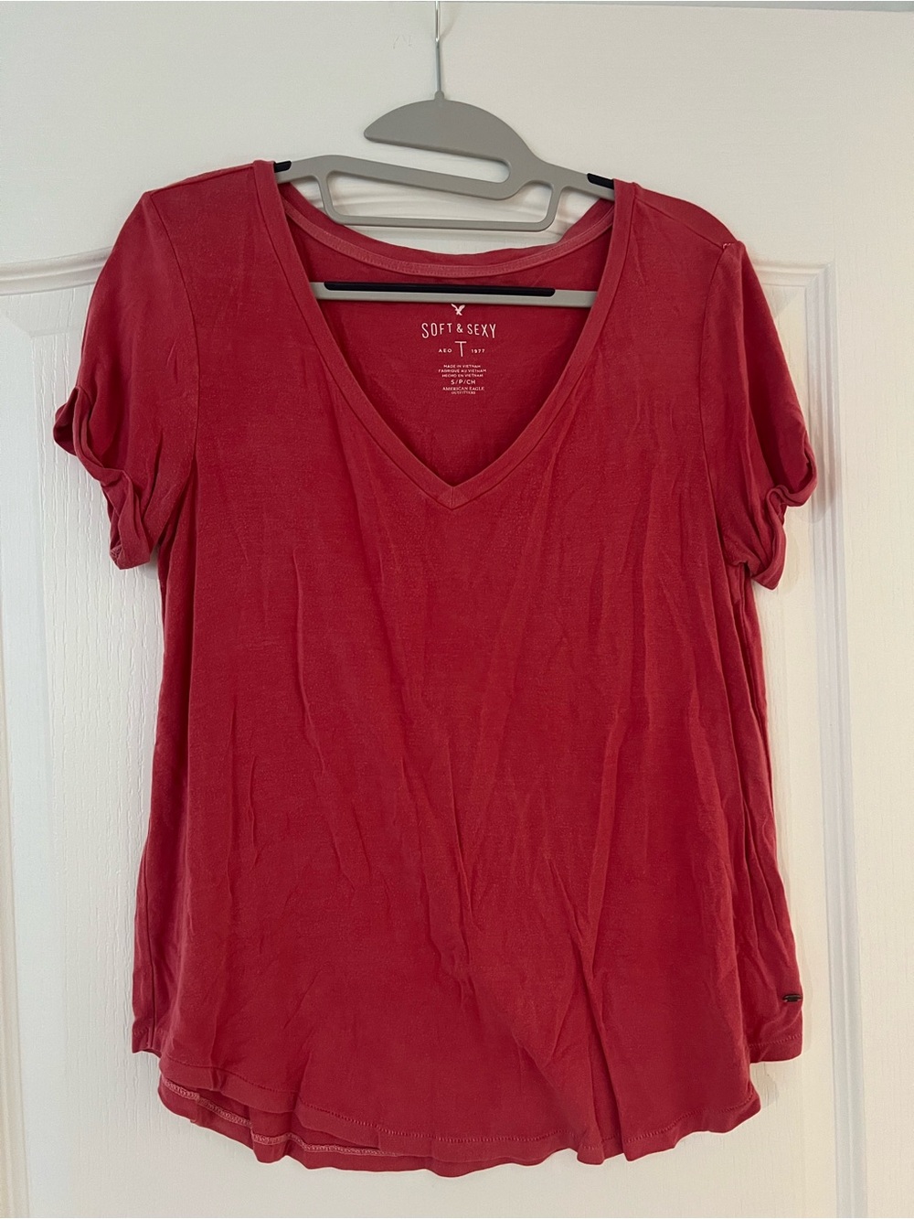 American Eagle Outfitters Soft V-Neck Tee - Brick Red